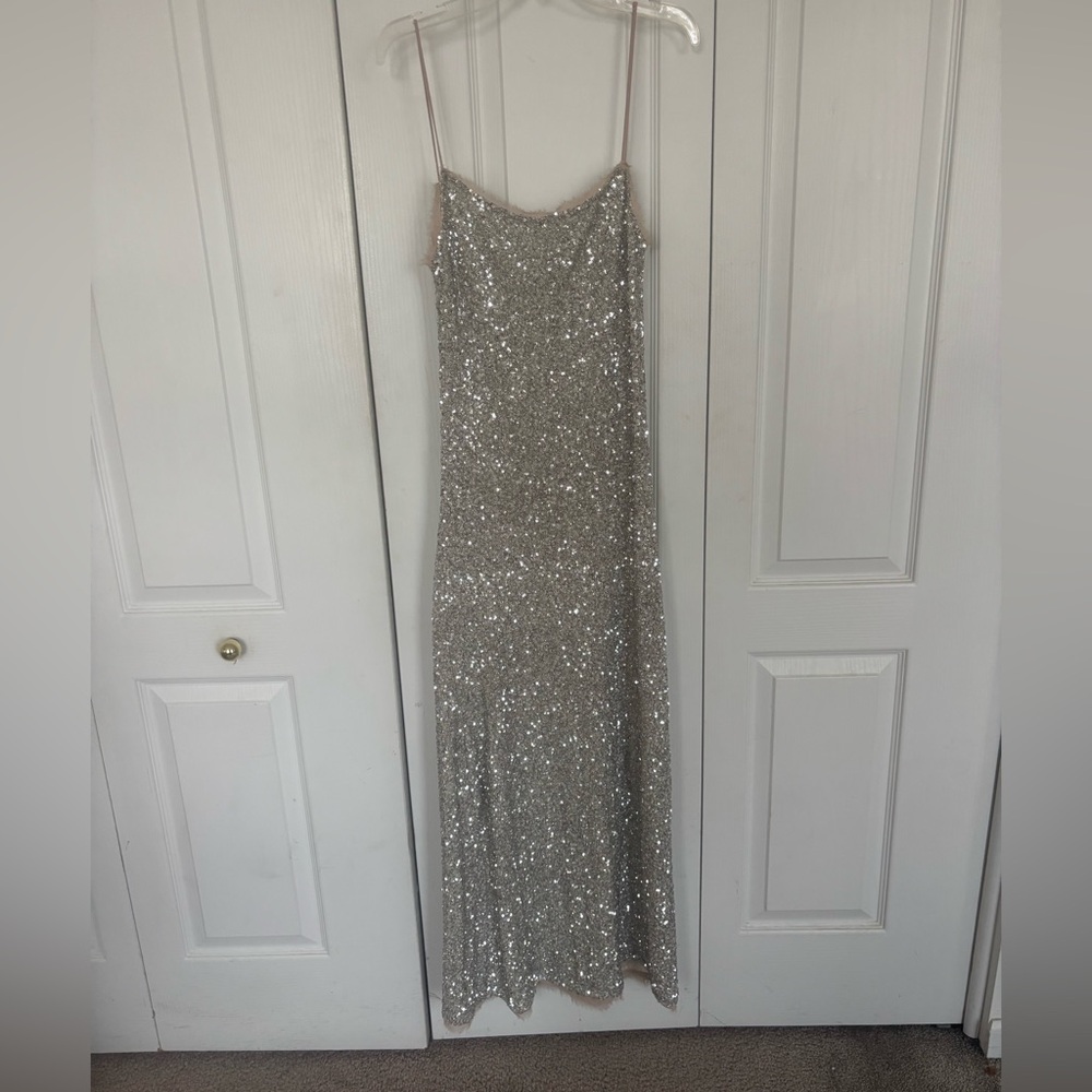 Zara Silver Sequin Maxi Dress